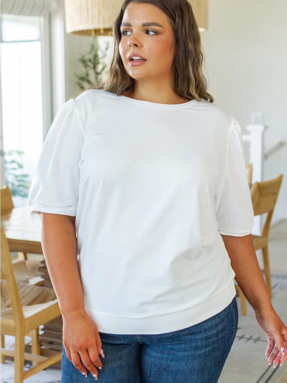 JODIFL White Short Sleeve Puff-Sleeve Tee